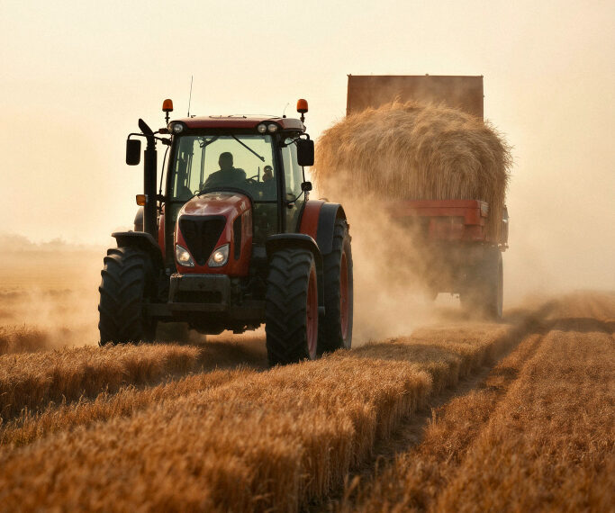Traktor w polu podczas żniw